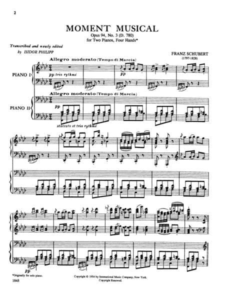 Moment Musical, Opus 94, No. 3 舒伯特 樂興之時作品 雙鋼琴 國際版 | 小雅音樂 Hsiaoya Music