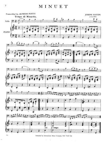 Minuet from Sonata in C Major (Hob. VI, No. 6) 海頓 小步舞曲奏鳴曲 大調 大提琴 (含鋼琴伴奏) 國際版 | 小雅音樂 Hsiaoya Music