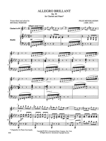 Allegro Brillant, Opus 92 孟德爾頌菲利克斯 作品 豎笛 (含鋼琴伴奏) 國際版 | 小雅音樂 Hsiaoya Music