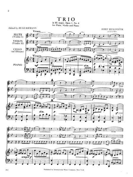 Trio in B-flat Major, Opus ,1 No. 4 for Flute, Violin & Piano (with Cello ad lib.) 三重奏 大調作品 長笛小提琴鋼琴大提琴 小提琴 (2把以上含鋼琴伴奏) 國際版 | 小雅音樂 Hsiaoya Music