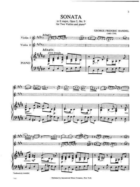 Sonata in E Major, Opus 2, No. 9 韓德爾 奏鳴曲 大調作品 小提琴 (2把以上含鋼琴伴奏) 國際版 | 小雅音樂 Hsiaoya Music