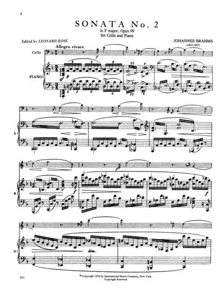 Sonata No. 2 in F Major, Opus 99 布拉姆斯 奏鳴曲 大調作品 大提琴 (含鋼琴伴奏) 國際版 | 小雅音樂 Hsiaoya Music