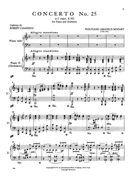 Concerto No. 25 in C Major, K. 503 with Cadenza 協奏曲 大調 裝飾樂段 雙鋼琴 國際版 | 小雅音樂 Hsiaoya Music