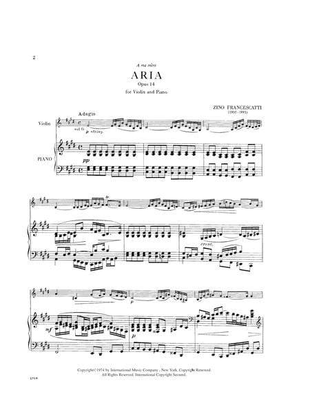 Aria, Opus 14 詠唱調作品 小提琴 (含鋼琴伴奏) 國際版 | 小雅音樂 Hsiaoya Music