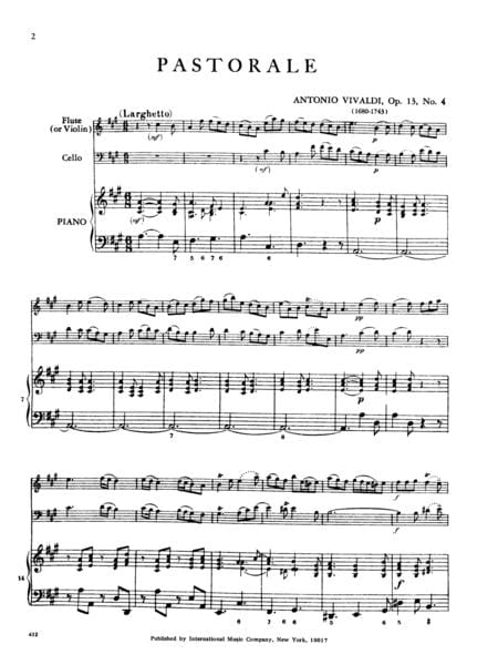 Pastorale; Second Movement from Sonata in A Major, RV 59 for Piano, Flute (or Violin) & Cello 韋瓦第 田園曲 大調 鋼琴長笛小提琴大提琴 | 小雅音樂 Hsiaoya Music