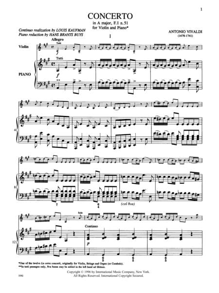 Concerto in A Major, RV 345 (Opus 9, No. 2) 韋瓦第 協奏曲 大調 作品 小提琴 (含鋼琴伴奏) 國際版 | 小雅音樂 Hsiaoya Music