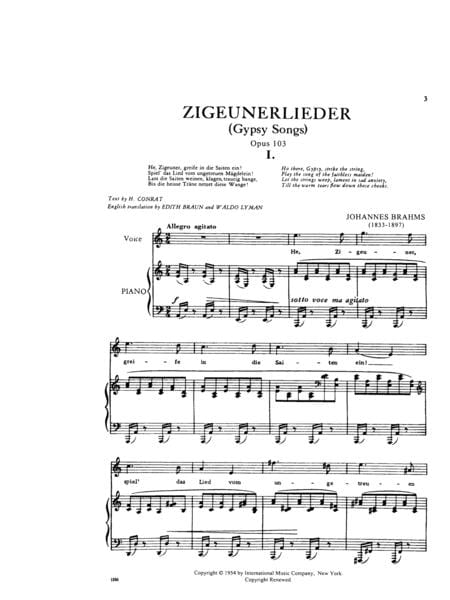 Gypsy Songs (Zigeunerlieder), Opus 103 (G. & E.): High 布拉姆斯 吉普賽之歌作品 | 小雅音樂 Hsiaoya Music