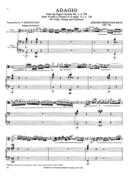Adagio from Organ Concerto No. 3 (Clar. in A) (after Vivaldi) 巴赫約翰瑟巴斯提安 慢板管風琴協奏曲 中提琴 (含鋼琴伴奏) 國際版 | 小雅音樂 Hsiaoya Music