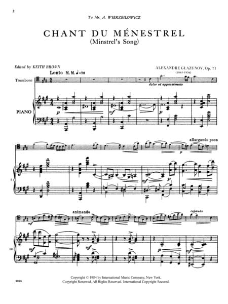 Chant du Menestrel (Minstrel's Song) 葛拉祖諾夫 聖歌 歌 長號 (含鋼琴伴奏) 國際版 | 小雅音樂 Hsiaoya Music