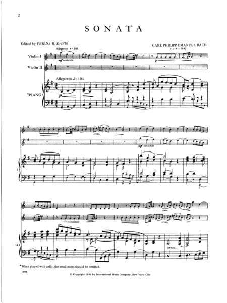 Sonata in G Major (with Cello ad lib.) 巴赫卡爾菲利普艾曼紐 奏鳴曲 大調大提琴 小提琴 (2把以上含鋼琴伴奏) 國際版 | 小雅音樂 Hsiaoya Music