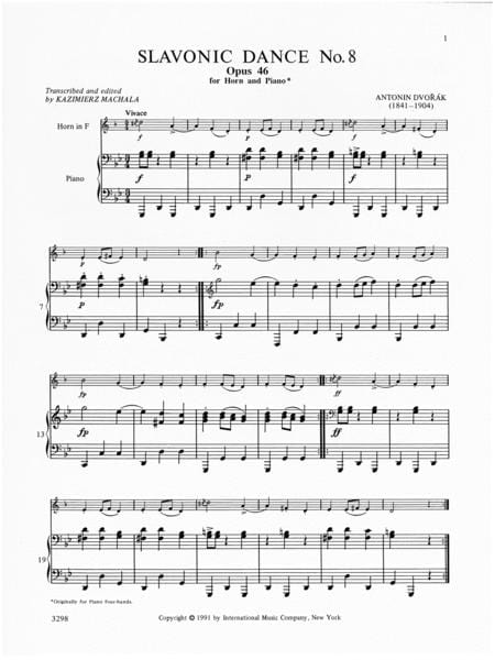 Slavonic Dance No. 8, Opus 46 德弗札克 斯拉夫舞曲 作品 法國號 (含鋼琴伴奏) 國際版 | 小雅音樂 Hsiaoya Music