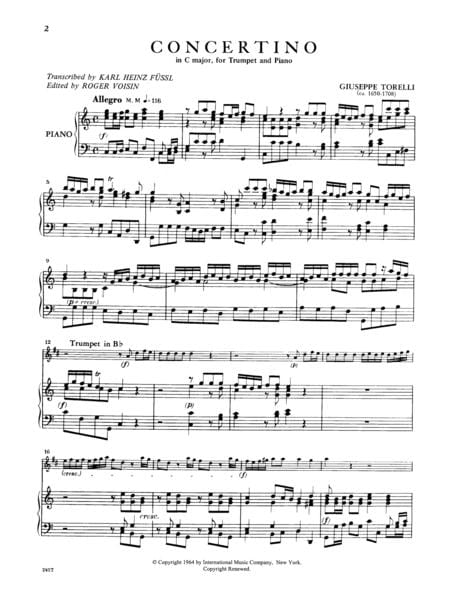 Concertino in C Major 托瑞里 小協奏曲 大調 小號 (含鋼琴伴奏) 國際版 | 小雅音樂 Hsiaoya Music