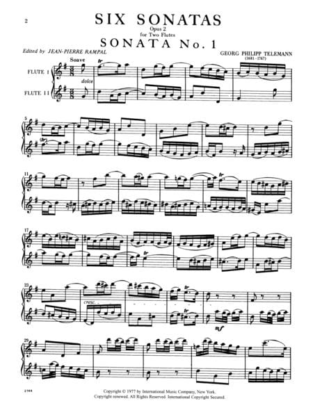 Six Sonatas, Opus 2: Volume I 泰勒曼 奏鳴曲作品 雙長笛 國際版 | 小雅音樂 Hsiaoya Music