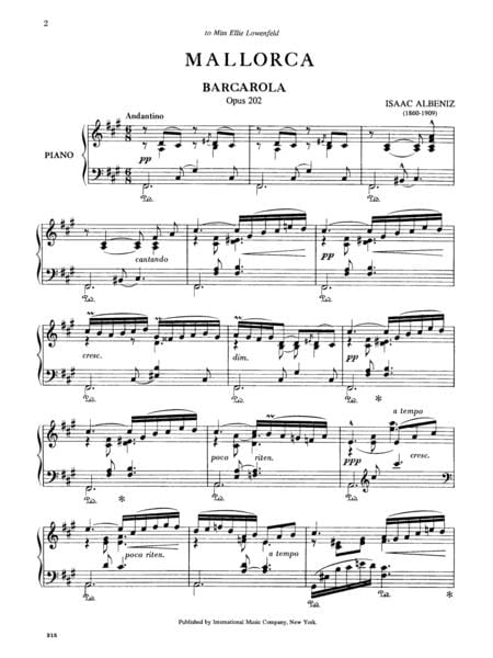 Mallorca (Barcarola), Opus 202 阿爾貝尼士 作品 鋼琴獨奏 國際版 | 小雅音樂 Hsiaoya Music