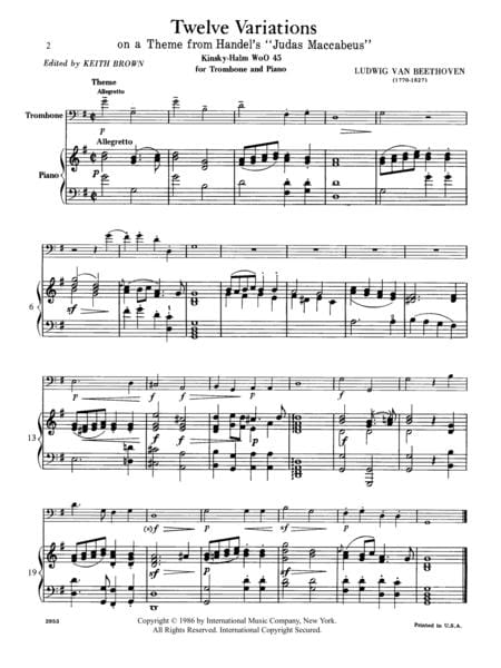 Twelve Variations on a Theme from Handel's Judas Maccabeus (Wo.045) 貝多芬 變奏曲 主題 長號 (含鋼琴伴奏) 國際版 | 小雅音樂 Hsiaoya Music