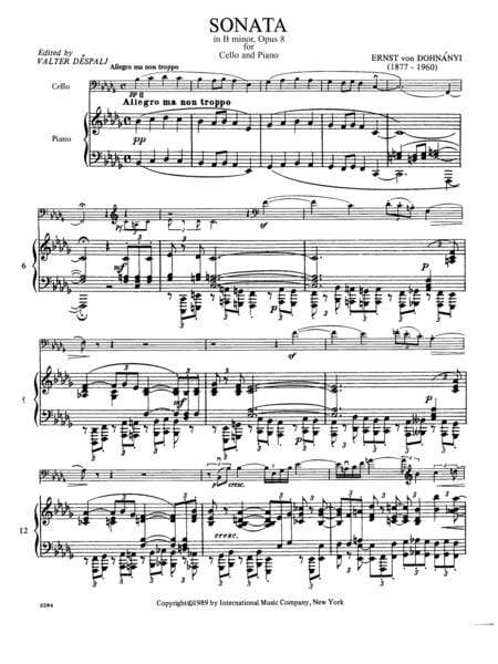Sonata in B-flat Major, Opus 8 奏鳴曲 大調作品 大提琴 (含鋼琴伴奏) 國際版 | 小雅音樂 Hsiaoya Music