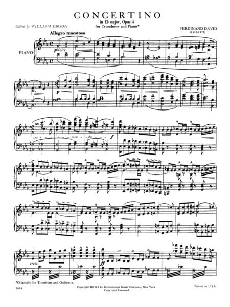 Concertino in E-flat Major, Opus 4 大衛費迪南 小協奏曲 大調作品 長號 (含鋼琴伴奏) 國際版 | 小雅音樂 Hsiaoya Music