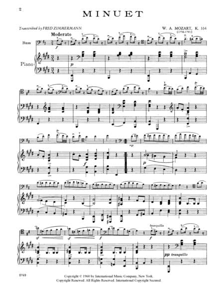 Minuet, K. 334 (solo tuning) 莫札特 小步舞曲 低音大提琴 (含鋼琴伴奏) 國際版 | 小雅音樂 Hsiaoya Music