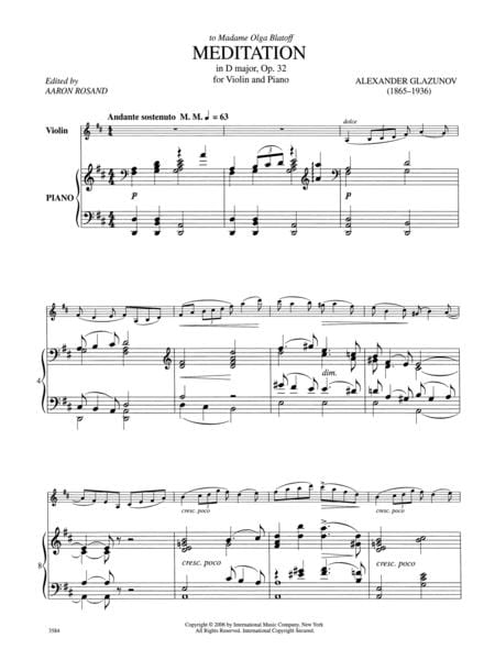 Meditation in D Major, Op. 32 葛拉祖諾夫 冥想曲 大調 小提琴 (含鋼琴伴奏) 國際版 | 小雅音樂 Hsiaoya Music