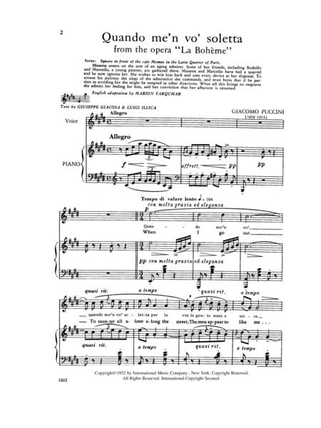 Quando m'en vo (Musetta's Waltz) from La Boheme (I. & E.) (S.) 浦契尼 波希米亞人 圓舞曲 | 小雅音樂 Hsiaoya Music