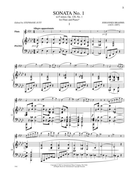 Sonata in F minor, Opus 120, No. 1 布拉姆斯 奏鳴曲 小調作品 長笛 (含鋼琴伴奏) 國際版 | 小雅音樂 Hsiaoya Music