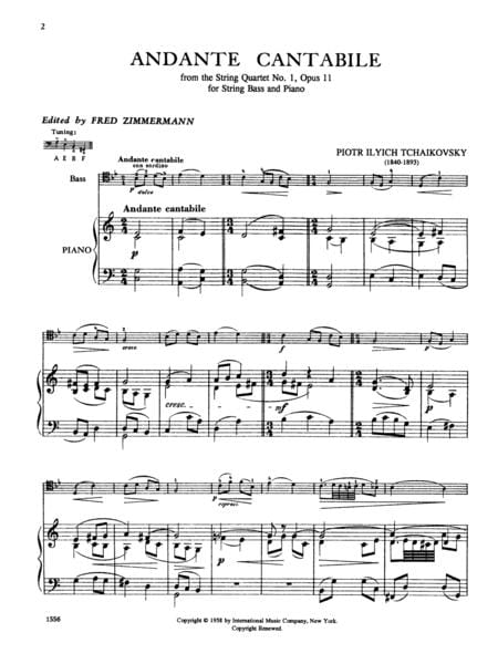Andante Cantabile, Opus 11 (solo tuning) 柴科夫斯基彼得 行板作品 低音大提琴 (含鋼琴伴奏) 國際版 | 小雅音樂 Hsiaoya Music