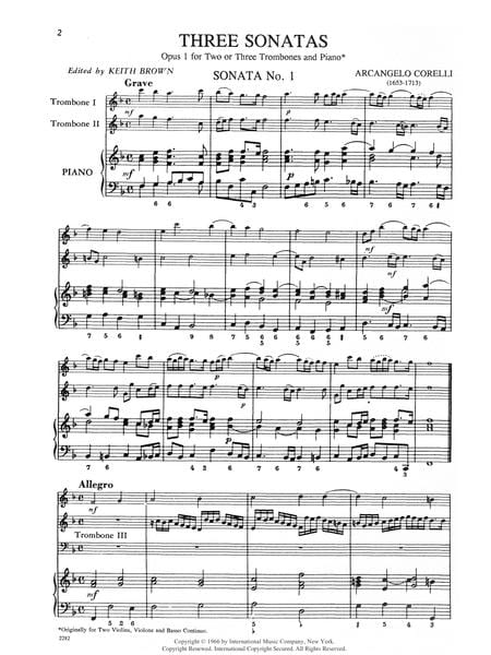 Three Sonatas, Opus 1 柯雷里阿爾坎傑羅 奏鳴曲作品 長號 (含鋼琴伴奏) 國際版 | 小雅音樂 Hsiaoya Music