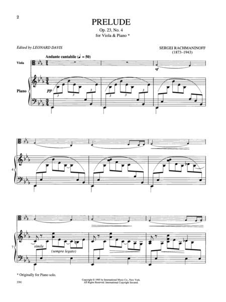 Prelude, Opus 23, No. 4 拉赫瑪尼諾夫 前奏曲作品 中提琴 (含鋼琴伴奏) 國際版 | 小雅音樂 Hsiaoya Music
