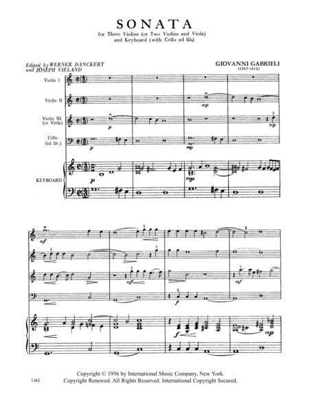 Sonata in C Major for Three Violins and Piano (or 2 Violins, Viola & Piano) (with Cello ad lib.) 加布里耶利喬望尼 奏鳴曲 大調 小提琴鋼琴 小提琴鋼琴大提琴 小提琴 (2把以上含鋼琴伴奏) 國際版 | 小雅音樂 Hsiaoya Music