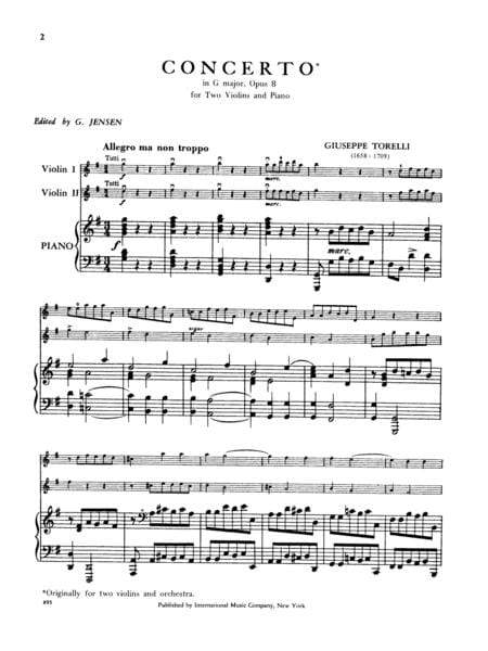 Concerto in G Major, Opus 8 托瑞里 協奏曲 大調作品 小提琴 (2把以上含鋼琴伴奏) 國際版 | 小雅音樂 Hsiaoya Music