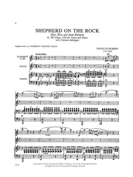 Der Hirt auf dem Felsen (The Shepherd on the Rock) Opus 129 (with B-flat Clar. obl.) (G. & E.) 舒伯特 岩石上的牧羊人 作品 | 小雅音樂 Hsiaoya Music