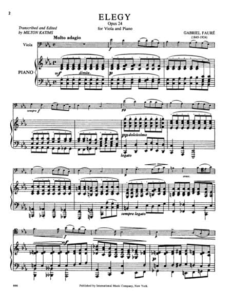 Elegy, Opus 24 佛瑞 悲歌作品 中提琴 (含鋼琴伴奏) 國際版 | 小雅音樂 Hsiaoya Music