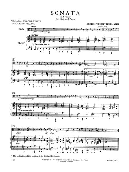 Sonata in A minor 泰勒曼 奏鳴曲 小調 中提琴 (含鋼琴伴奏) 國際版 | 小雅音樂 Hsiaoya Music