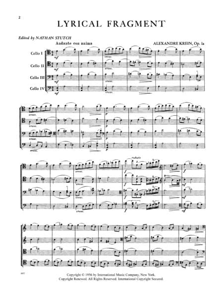 Lyrical Fragment, Opus 1a 抒情的 作品 大提琴(3把以上) 國際版 | 小雅音樂 Hsiaoya Music