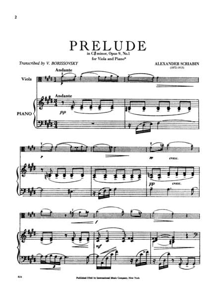 Prelude, Opus 9, No. 1 斯克里亞賓 前奏曲作品 中提琴 (含鋼琴伴奏) 國際版 | 小雅音樂 Hsiaoya Music
