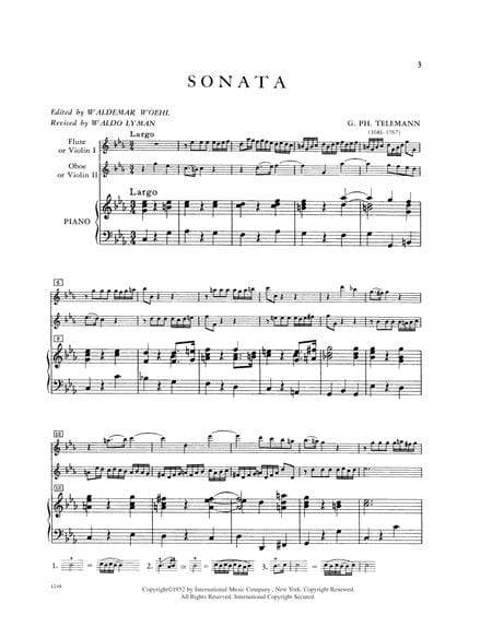 Sonata in C minor for Flute, Oboe & Piano or Two Violins & Piano (with Cello ad lib.) 泰勒曼 奏鳴曲 小調長笛鋼琴 小提琴鋼琴大提琴 小提琴 (2把以上含鋼琴伴奏) 國際版 | 小雅音樂 Hsiaoya Music