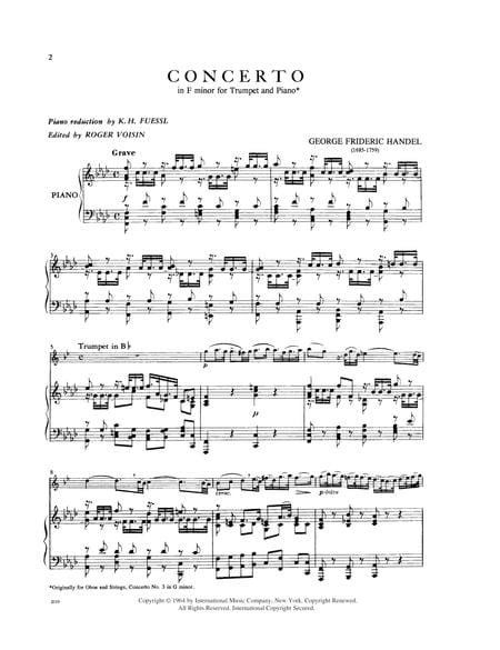 Concerto in F minor 韓德爾 協奏曲 小調 小號 (含鋼琴伴奏) 國際版 | 小雅音樂 Hsiaoya Music