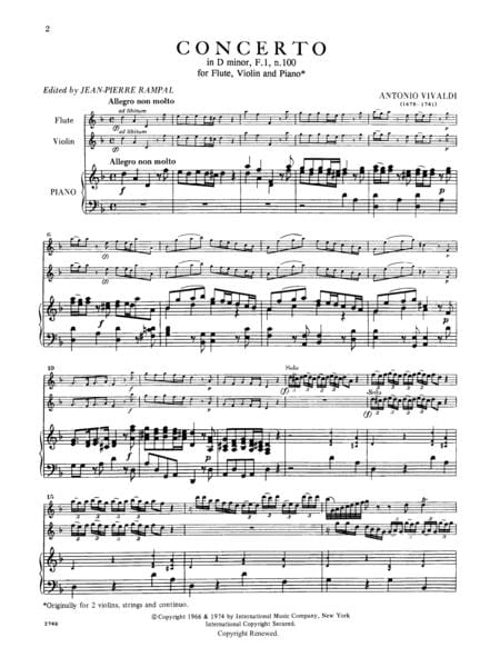 Concerto in D minor, RV 514, for Flute, Violin & Piano (orig. for 2 Viols, Strings & Cembalo) 韋瓦第 協奏曲 小調 長笛小提琴鋼琴 古提琴弦樂 | 小雅音樂 Hsiaoya Music