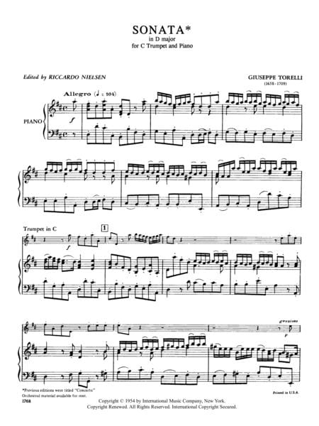 Sonata in D Major (Trumpet in C) 托瑞里 奏鳴曲 大調小號 小號 (含鋼琴伴奏) 國際版 | 小雅音樂 Hsiaoya Music