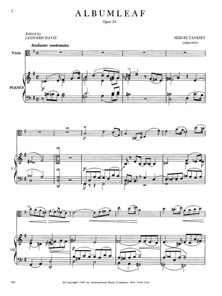 Albumleaf, Opus 33 作品 中提琴 (含鋼琴伴奏) 國際版 | 小雅音樂 Hsiaoya Music