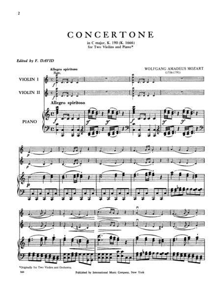 Concertone in C Major, K. 190 (K6. 186E) 莫札特 音 大調 小提琴 (2把以上含鋼琴伴奏) 國際版 | 小雅音樂 Hsiaoya Music