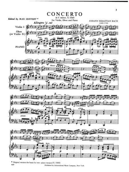 Concerto in C minor, S. 1060 for Violin, Oboe & Piano or 2 Violins & Piano 巴赫約翰瑟巴斯提安 協奏曲 小調 小提琴鋼琴 小提琴鋼琴 小提琴 (2把以上含鋼琴伴奏) 國際版 | 小雅音樂 Hsiaoya Music