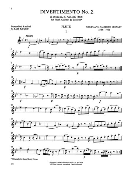 Divertimento No. 2 in B-flat Major, K. 439b (Anh. 229) for Flute, Clarinet & Bassoon 莫札特 嬉遊曲 大調 長笛 | 小雅音樂 Hsiaoya Music