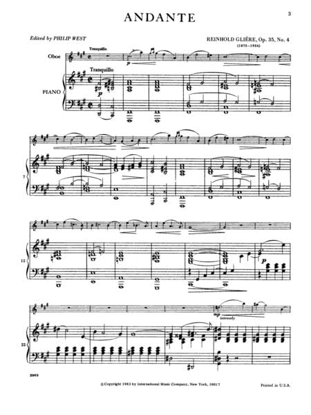 Andante, Opus 35, No. 4 行板作品 雙簧管 (含鋼琴伴奏) 國際版 | 小雅音樂 Hsiaoya Music