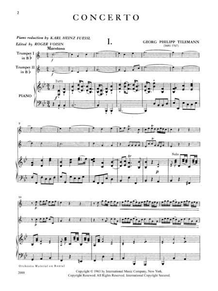 Concerto in B-flat Major 泰勒曼 協奏曲 大調 小號 (含鋼琴伴奏) 國際版 | 小雅音樂 Hsiaoya Music