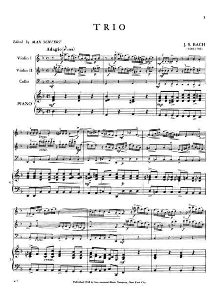 Trio in D minor, S. 1036 (with Cello ad lib.) 巴赫約翰瑟巴斯提安 三重奏 小調 大提琴 小提琴 (2把以上含鋼琴伴奏) 國際版 | 小雅音樂 Hsiaoya Music