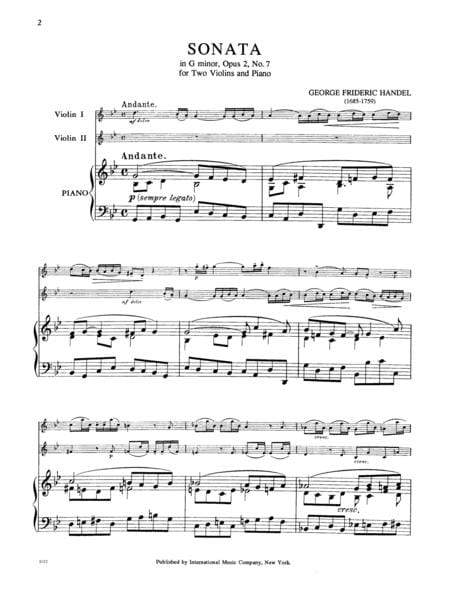 Sonata in G minor, Opus 2, No. 7 韓德爾 奏鳴曲 小調作品 小提琴 (2把以上含鋼琴伴奏) 國際版 | 小雅音樂 Hsiaoya Music
